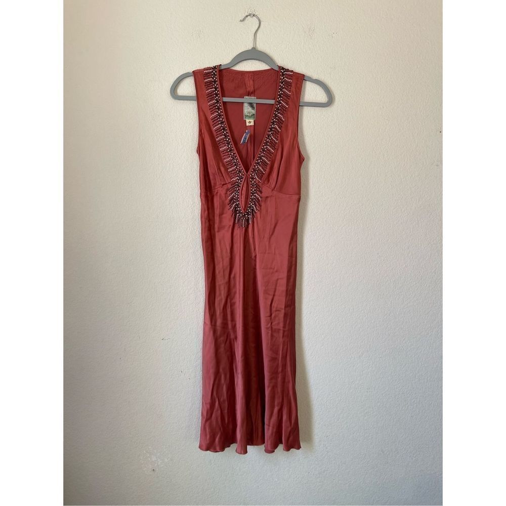 Burning torch 100% silk beaded midi‎ dress size small